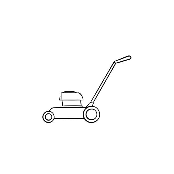 illustrazioni stock, clip art, cartoni animati e icone di tendenza di icona di schizzo disegnato a mano tosaerba - rotary mower illustrations