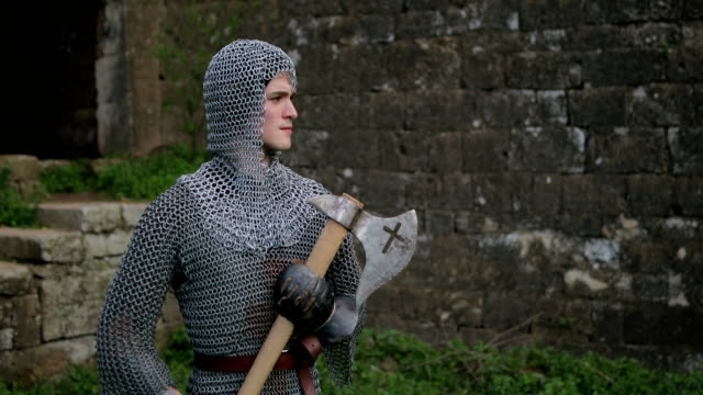 Medieval Warrior with Chain Mail Armour and axe