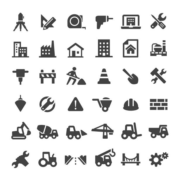 Construction Icons - Big Series Construction, engineering, construction equipment, built structure, blueprint symbols stock illustrations