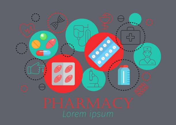 ilustraciones, imágenes clip art, dibujos animados e iconos de stock de banner horizontal de farmacia - pharmacy commercial sign painkiller medicine