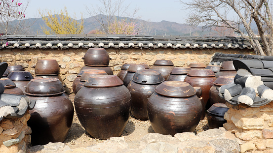 Spice jars of a traditional Korean house.