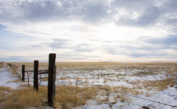 istock Wooden Fence Posts on a Wintery Prairie 947093310