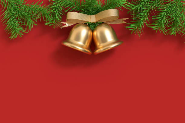 istock christmas background free space twin gold christmas bell christmas tree-leaf 3d rendering,holiday christmas new year winter concept 947098976