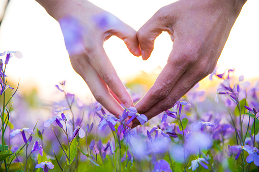 Forming a heart shape with flowers