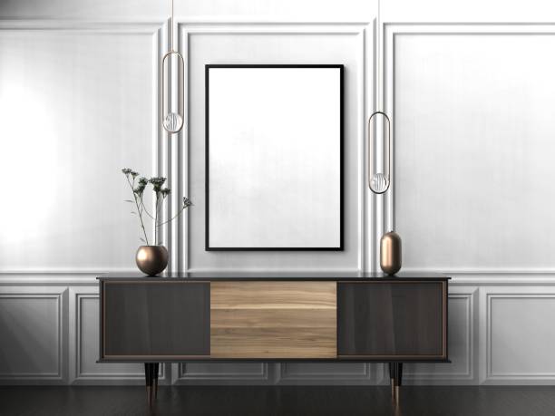 Mock up frame in hipster interior background. 3D illustrating