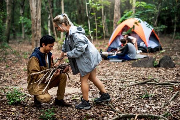 istock Friends camping in the forest together 947103718