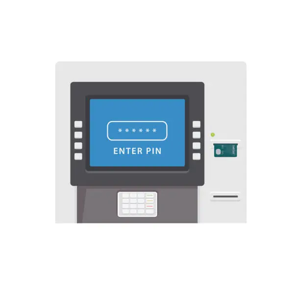 Vector illustration of Flat ATM machine illustration. Automated teller machine