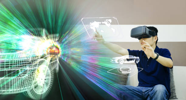 Abstract concept of businessman playing games with VR