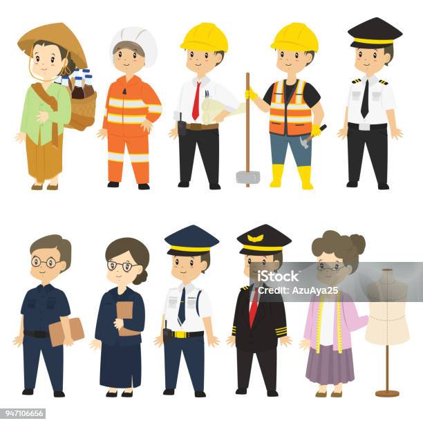 Professions Character Cartoon Vector Set Stock Illustration - Download Image Now - Adult, Adults Only, Art