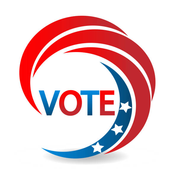 illustrazioni stock, clip art, cartoni animati e icone di tendenza di vota con il design swooshed dell'icona bandiera americana usa illustrazione - interface icons election voting usa