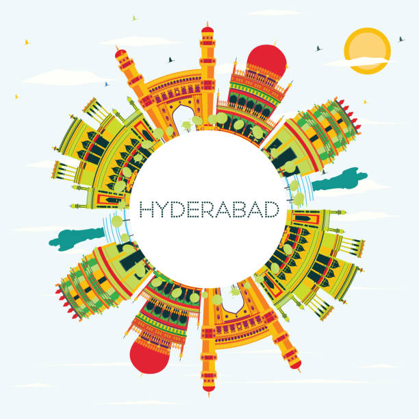 ilustrações, clipart, desenhos animados e ícones de hyderabad city skyline com edifícios de cor e espaço de cópia. - hyderabad