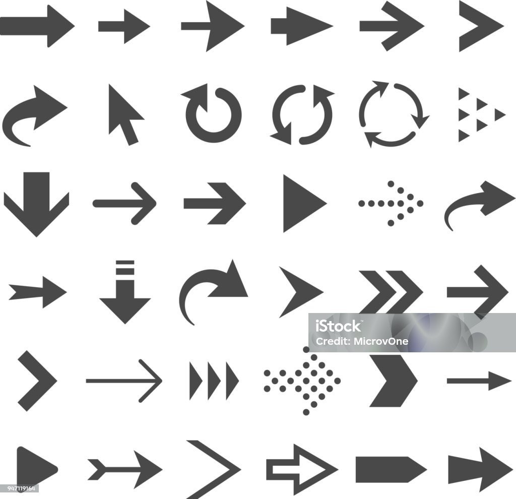 矢印 web アイコンは、分離、次ページ ナビゲーション ボタン、ダウンロード カーソル矢印ベクター セット - 矢印のロイヤリティフリーベクトルアート