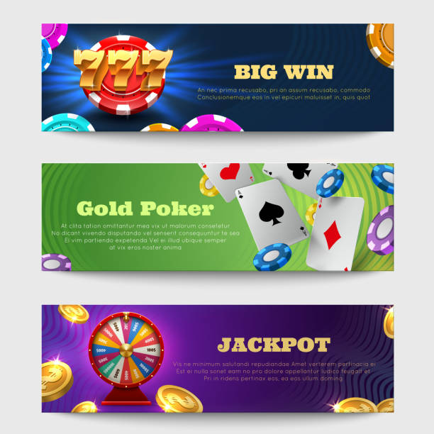 sportowe banery hazardowe z automatem loterii, koło fortuny złote monety pieniądze zestaw wektorowy - gambling chip gambling vector casino stock illustrations