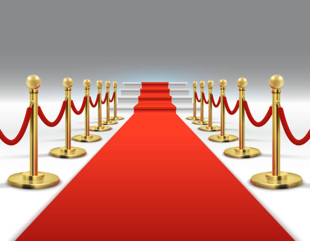 istock Hollywood luxury and elegant red carpet with stairs in perspective vector illustration 947119438