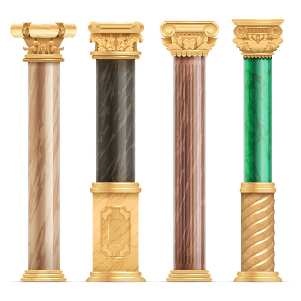 классическая арабская архитектура золотые колонны с каменным мраморным столбом вектор набор изолированных - stability architecture roman decoration stock illustrations