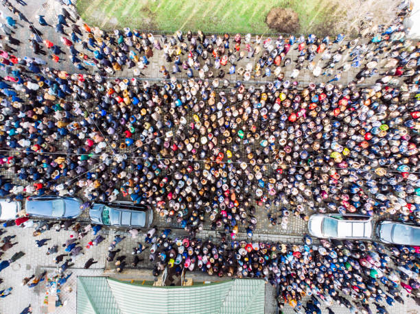 above view on crowd. big amount of people.