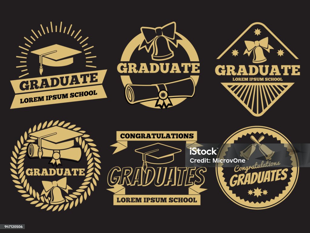 Vintage student graduate vector badges. Graduation label set Vintage student graduate vector badges. Graduation label set. Graduation badge and label vintage university or school illustration Logo stock vector