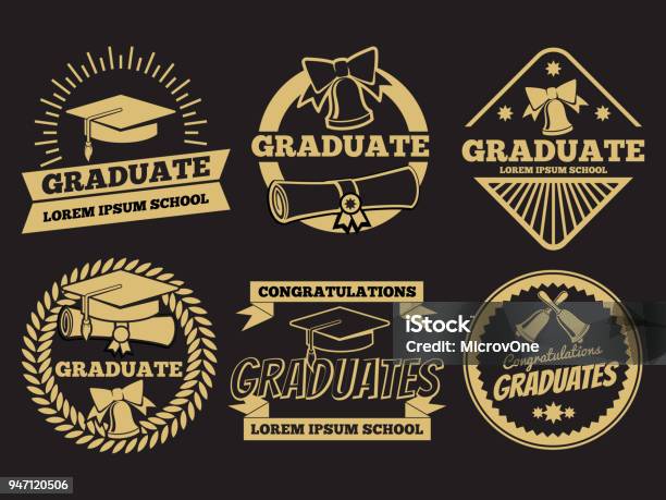 Vintage Student Graduate Vector Badges Graduation Label Set Stock Illustration - Download Image Now