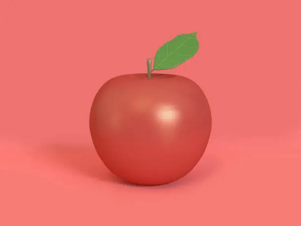 3d red apple cartoon style minimal red background 3d rendering
