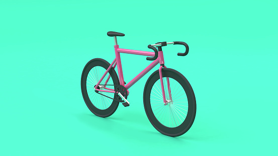 3d pink bicycle 3d rendering cartoon style green background,going transportation city concept