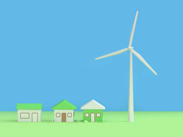 istock wind turbine house abstract green blue background 3d rendering,renewable energy environment save earth concept 947127470