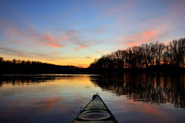 istock Kayaking on the Siret river and sunset 947132374