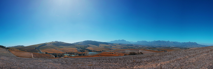 Panoramic image over the Cape Winelands towards Stellenbosch in autumn South Africa