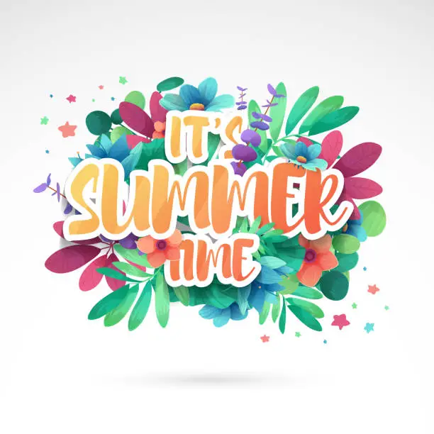 Vector illustration of Template design banner for summer offer. Special sale advertising with floral frame and flower summer logotype. Pink background. Vector