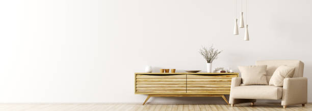 istock Interior with wooden cabinet and armchair 3d rendering 947134276
