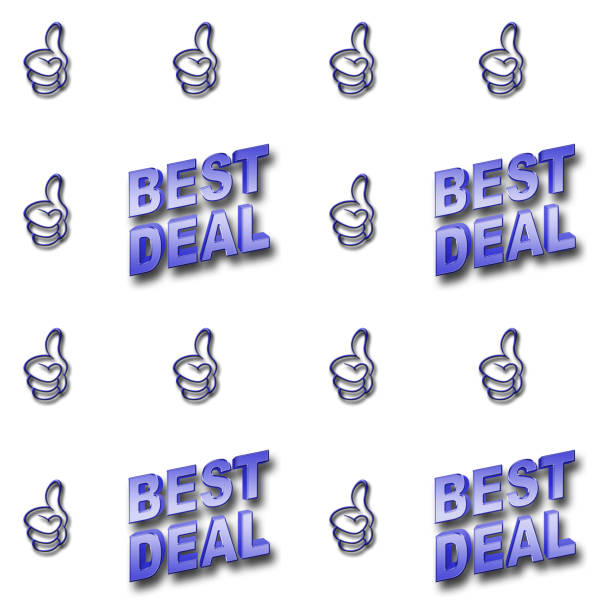 Seamless Pattern, Blue Best Deal Background, Blue Glitter Thumb Up, 3D Illustration.