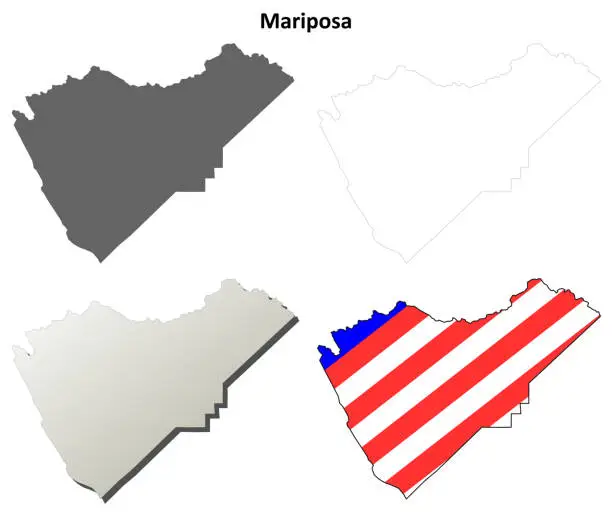 Vector illustration of Mariposa County, California outline map set