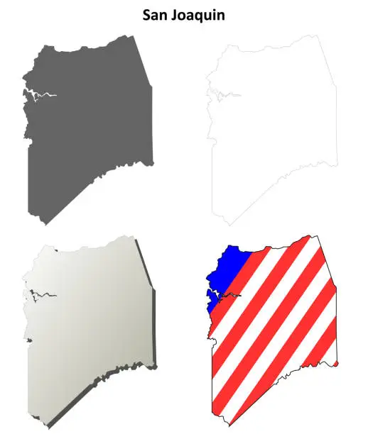 Vector illustration of San Joaquin County, California outline map set