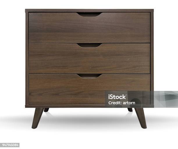 Brown Vintage Wooden Drawer Isolated On White Background With Clipping Path Stock Photo - Download Image Now