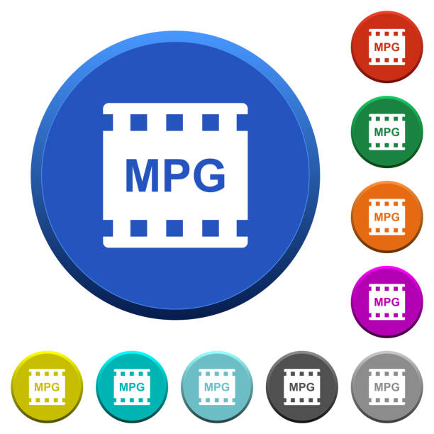 MPG movie format beveled buttons MPG movie format round color beveled buttons with smooth surfaces and flat white icons moving image stock illustrations