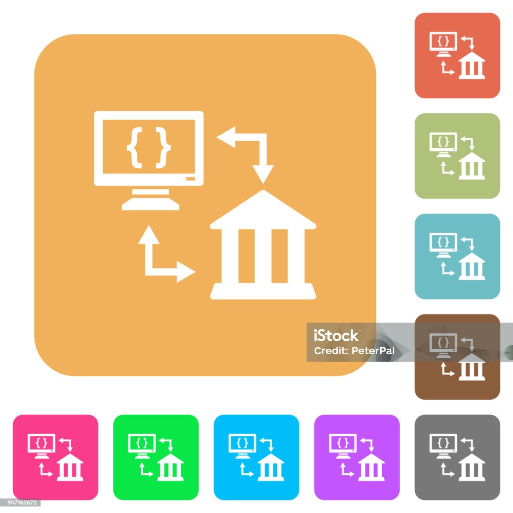 Open banking API rounded square flat icons Open banking API flat icons on rounded square vivid color backgrounds. Accessibility stock vector