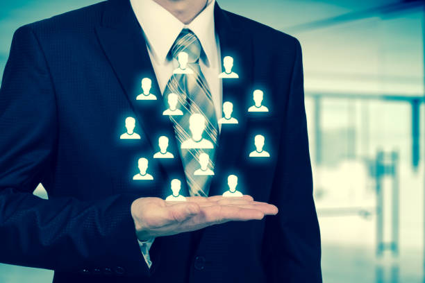istock Human resource business concept. Businessman presses hr icon on virtual screen 947173614