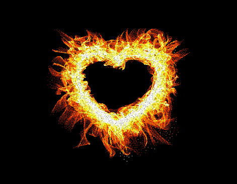 Fire frame on black background. Abstract heart. Vector illustration.