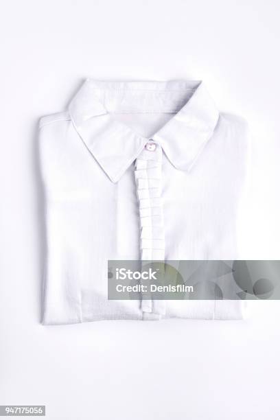 White Woman Shirt On White Background Stock Photo - Download Image Now - Blouse, Folded, School Uniform