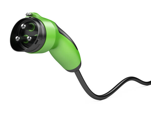 istock Green car charger power plug and supply electric cable. 947178858