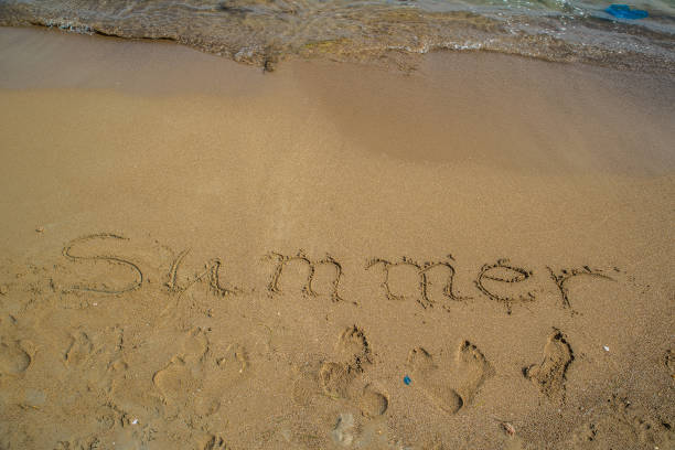 istock Inscription on wet sand Summer. 947180194