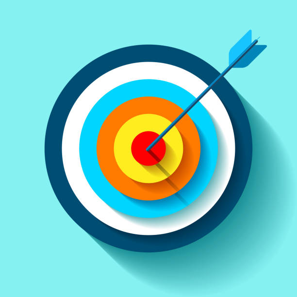 Volume Target icon in flat style on color background. Arrow in the center aim. Vector design element for you business projects Volume Target icon in flat style on color background. Arrow in the center aim. Vector design element for you business projects aiming illustrations stock illustrations