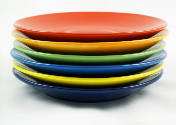 Collection of colorful dishes stock photo