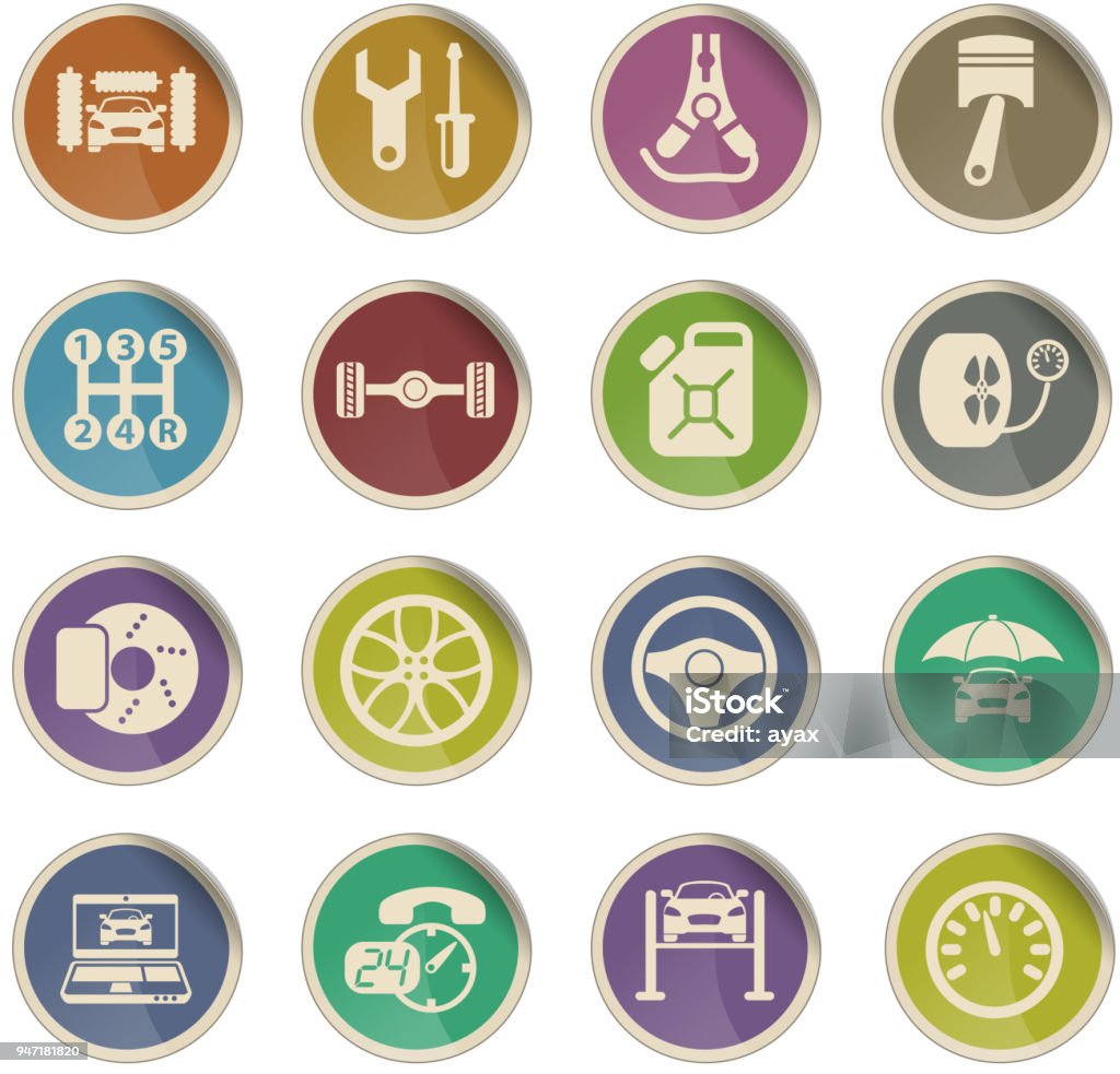 car service icon set car service vector icons in the form of round paper labels 24 Hrs stock vector