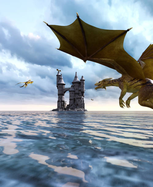 istock 3d Fantasy dragon in mythical island 947182388