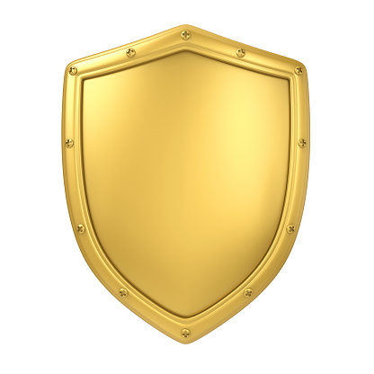 Golden Shield isolated on white background. 3D render