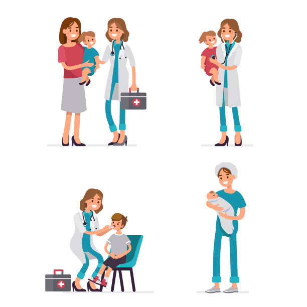 ilustraciones, imágenes clip art, dibujos animados e iconos de stock de pediatra - pediatra