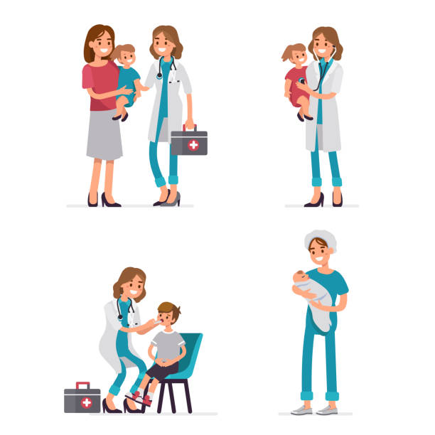 illustrations, cliparts, dessins animés et icônes de pédiatre - child illness doctor medicine