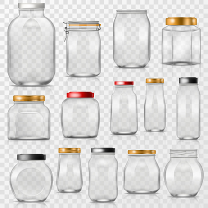 Glass jar vector empty mason glassware with lid or cover for canning and preserving illustration glassful set of container or cuppingglass isolated on transparent background.