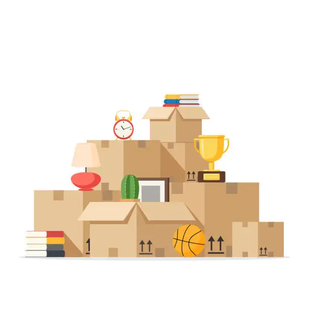 Vector illustration of Moving with boxes to new home