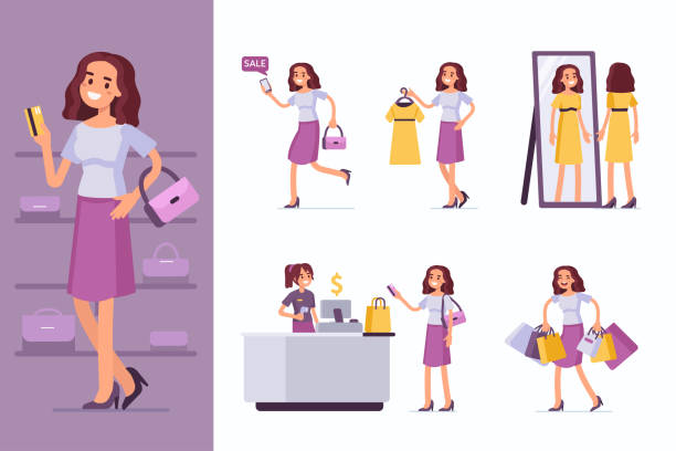 쇼핑 - mirror women dress looking stock illustrations